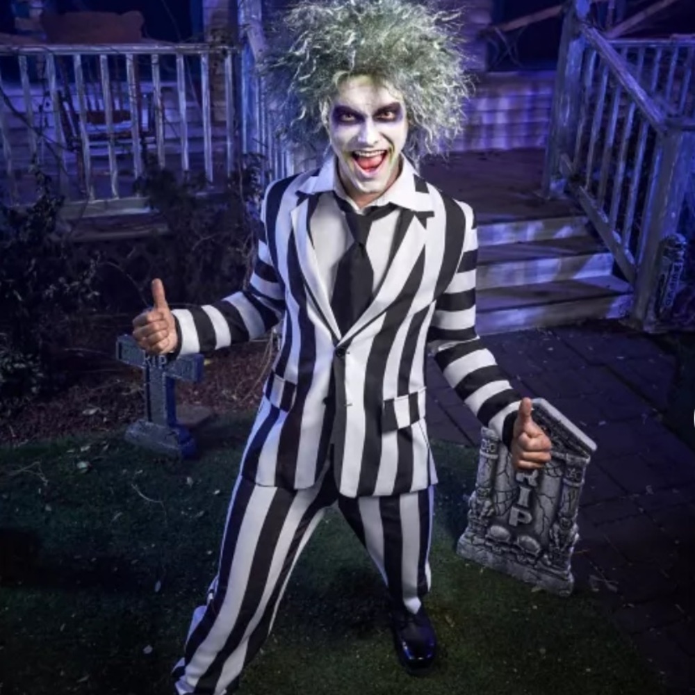 Adult Beetlejuice Striped Suit Costume (Menβs Large) β Used Once